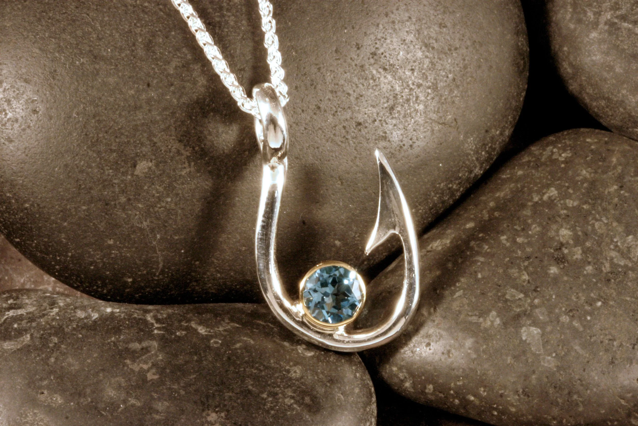 Fish+Hook+Pendant+SS+14KY+